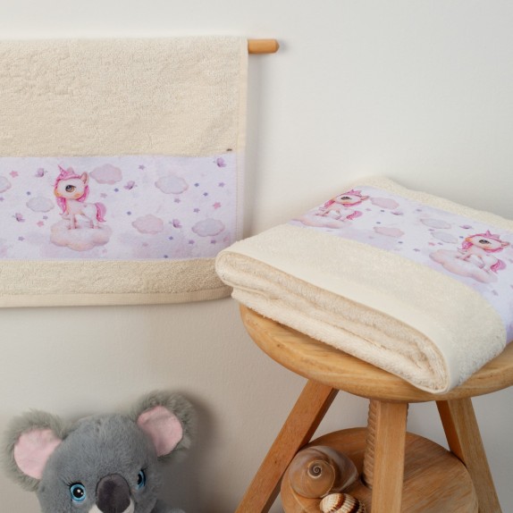 Σετ Βρεφικές Πετσέτες 2 Τεμαχίων Dimcol Unicorn 76 Εκρού...