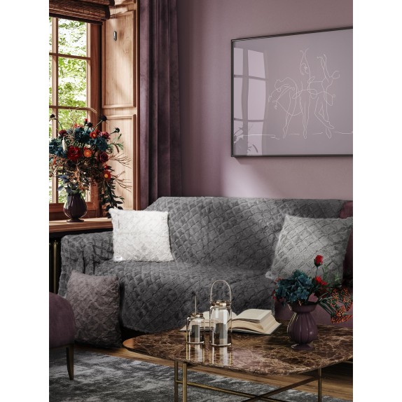 Ριχτάρι Γούνινο Πολυθρόνας Madi Oblong Grey 180x180