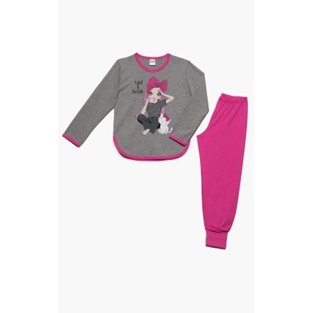 Πυτζάμα Παιδική Minerva Break Dream Γκρι-Φούξια 61894-023 Μέγεθος - No14