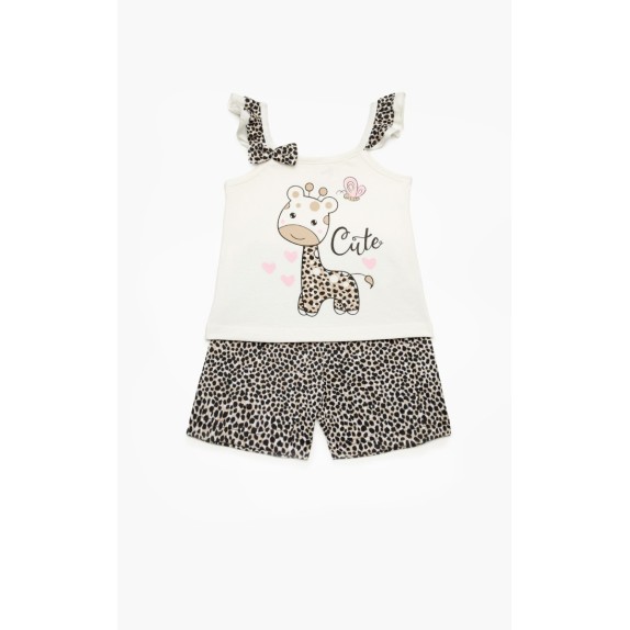 Πυτζάμα Βρεφική Καλοκαιρινή Minerva Cactus-Giraffe Λευκό...