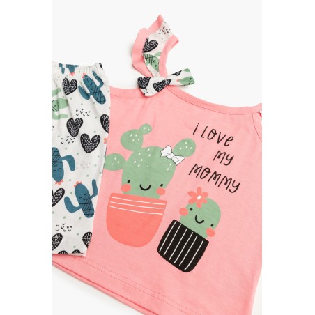 Πυτζάμα Βρεφική Καλοκαιρινή Minerva Cactus-Giraffe Light Coral 61932-652 Μέγεθος - No2