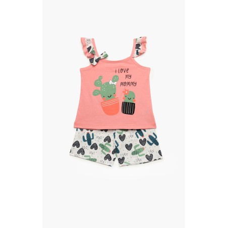 Πυτζάμα Βρεφική Καλοκαιρινή Minerva Cactus-Giraffe Light Coral 61932-652 Μέγεθος - No3
