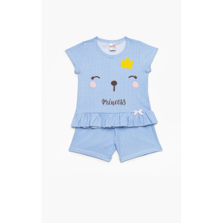 Πυτζάμα Βρεφική Καλοκαιρινή Minerva Sleep Time Σιέλ Καρό 61933-122 Μέγεθος - No2