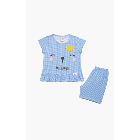 Πυτζάμα Βρεφική Καλοκαιρινή Minerva Sleep Time Σιέλ Καρό 61933-122 Μέγεθος - No3