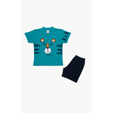 Πυτζάμα Βρεφική Καλοκαιρινή Minerva Tiger Roar Πετρόλ 61945-779 Μέγεθος - No4