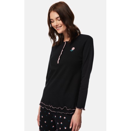 Πυτζάμα Γυναικεία Χειμερινή Minerva Dots Μαύρο 52202-045 Μέγεθος - 3XL