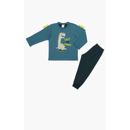 Πυτζάμα Βρεφική Χειμερινή Minerva Fast Dino Blue Steel 62002-670 Μέγεθος - No4