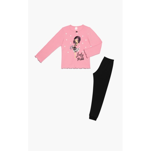 Πυτζάμα Παιδική Χειμερινή Minerva Lovely Girl Ροζ/Μαύρο...