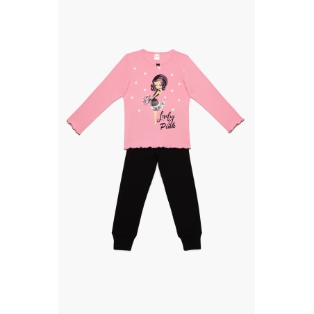 Πυτζάμα Παιδική Χειμερινή Minerva Lovely Girl Ροζ/Μαύρο 62028-035 Μέγεθος - No12