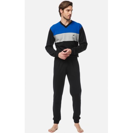 Πυτζάμα Ανδρική Χειμερινή Minerva Bull Τρίχρωμη Black/Blue Electric 71061-045 Μέγεθος - Large