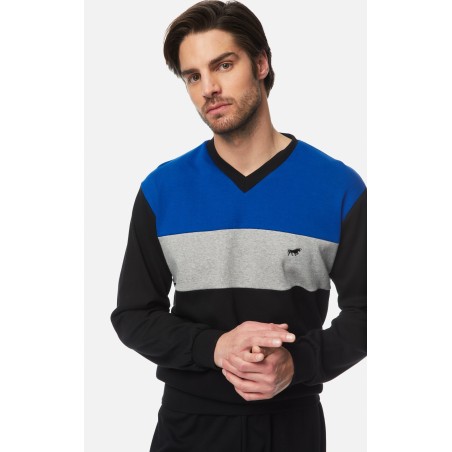 Πυτζάμα Ανδρική Χειμερινή Minerva Bull Τρίχρωμη Black/Blue Electric 71061-045 Μέγεθος - Large