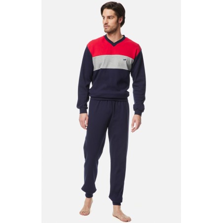 Πυτζάμα Ανδρική Χειμερινή Minerva Bull Τρίχρωμη Marine/Red 71061-100 Μέγεθος - Large
