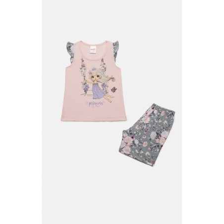 Πυτζάμα Βρεφική Καλοκαιρινή Minerva Princess-Dance Ροζ Σομόν-Γκρι 61931-060 Μέγεθος - No2