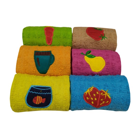 Σετ Ποτηρόπανα 6τεμ-ΚΟΜΒΟΣ Πετσετέ με κέντημα 100% Cotton...