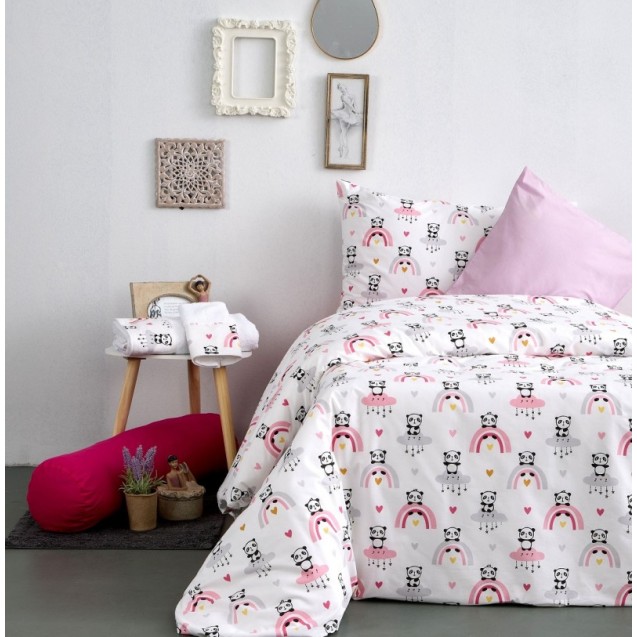 Σετ Σεντόνια Μονά 3 Τεμαχίων Sb home Panda Pink...