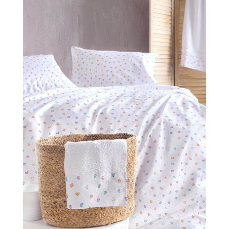 Σετ Σεντόνια Υπέρδιπλα 4 Τεμαχίων Rythmos Tiny Heart Λευκό 230x260
