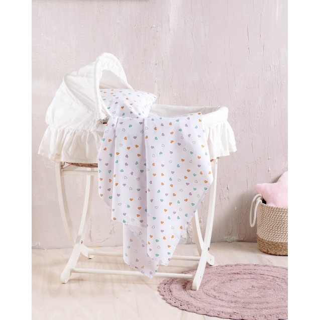 Σεντόνι Λίκνου Rythmos Tiny Heart Λευκό 80x110