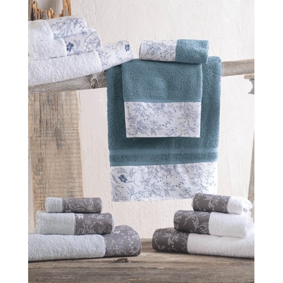 Σετ Πετσέτες 3 Τεμαχίων Rythmos Ortensia Λευκό-ΓκριΣε...