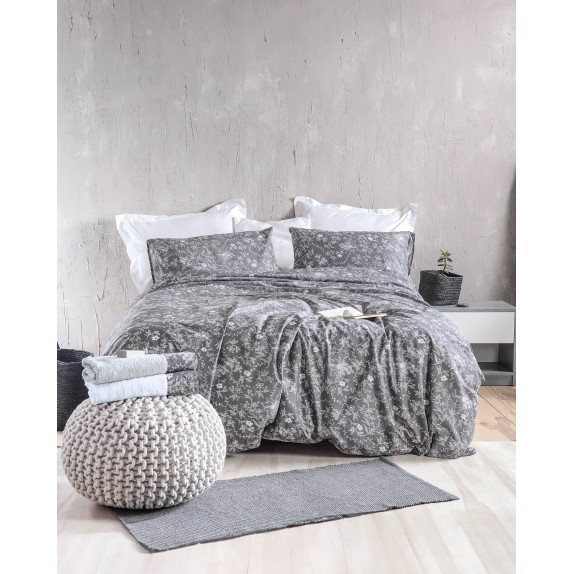 Σετ Σεντόνια Υπέρδιπλα 4 Τεμαχίων Rythmos Ortensia Γκρι...