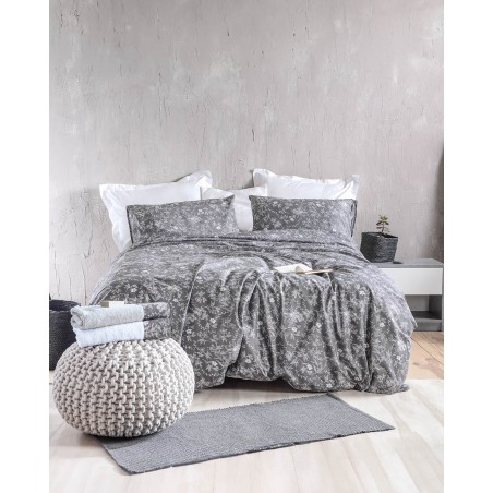 Σετ Σεντόνια Υπέρδιπλα 4 Τεμαχίων Rythmos Ortensia Γκρι 230x260