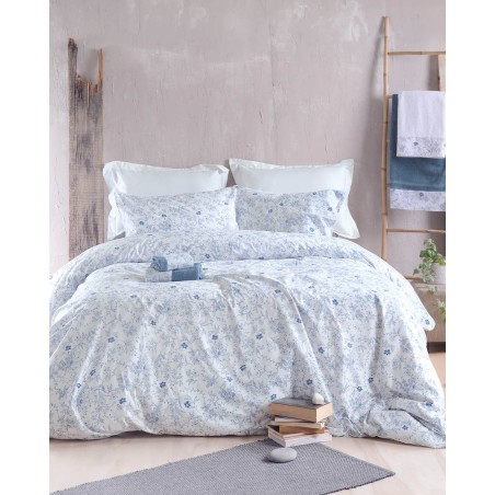 Σετ Σεντόνια King Size 4 Τεμαχίων Rythmos Ortensia Μπλε 270x290
