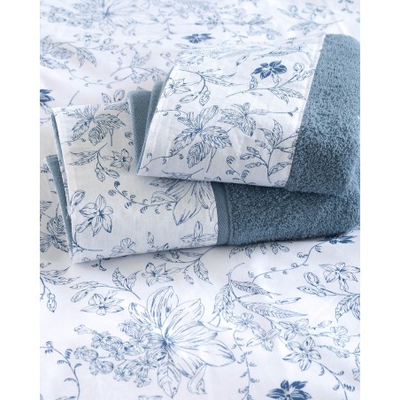 Σετ Σεντόνια Ημίδιπλα με Λάστιχο 3 Τεμαχίων Rythmos Ortensia Μπλε 105x205+25