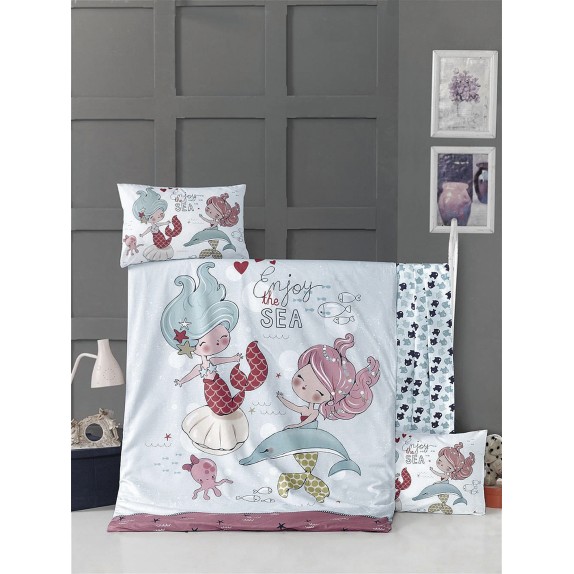 Σετ Παπλωματοθήκη Κούνιας 2 Τεμαχίων Rythmos Fish Girl...