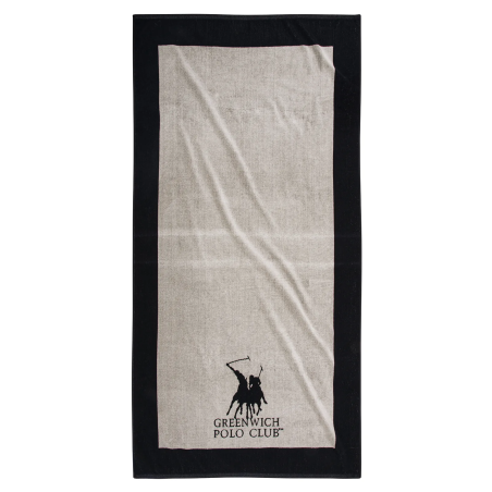 Πετσέτα Θαλάσσης Greenwich Polo Club 90x180 3858 Εκρού- Μαύρο
