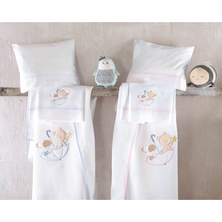 Κουβέρτα Πικέ Κούνιας Rythmos Umbrella Fight Σιελ 120x150