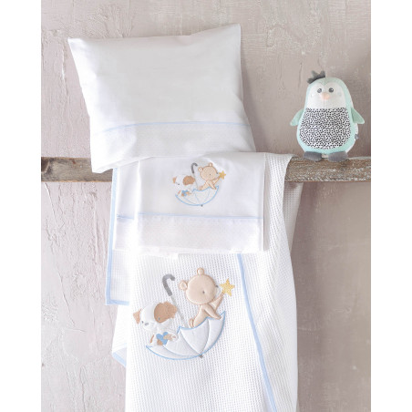 Σετ Σεντόνια Κούνιας 3 Τεμαχίων Rythmos Umbrella Fight Σιελ 100x160