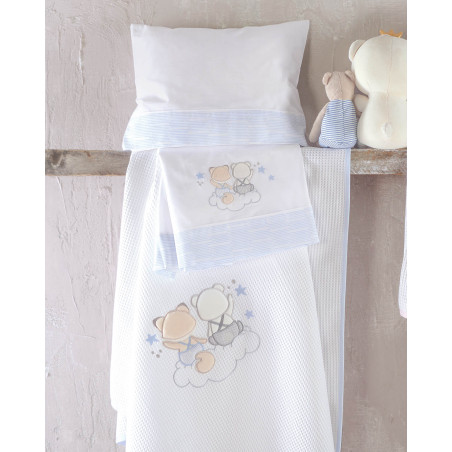 Σετ Σεντόνια Φανελένια Κούνιας 3 Τεμαχίων Rythmos Bye Bye Σιελ 100x160