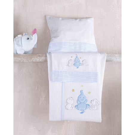 Κουβέρτα Πικέ Κούνιας Rythmos Elephant Friends Σιελ 120x150