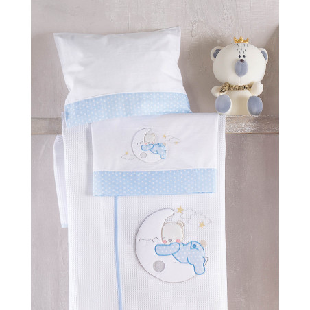 Σετ Σεντόνια Κούνιας 3 Τεμαχίων Rythmos Moon Swing Σιελ 100x160