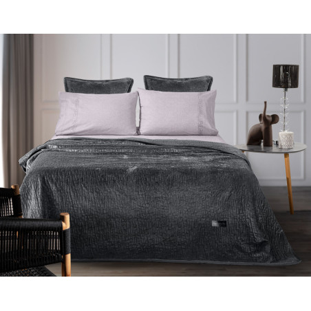 Σετ Κουβέρτα Βελουτέ Ημίδιπλη και Μαξιλαροθήκη Διακόσμησης Guy Laroche Bolzano Anthracite 180x220