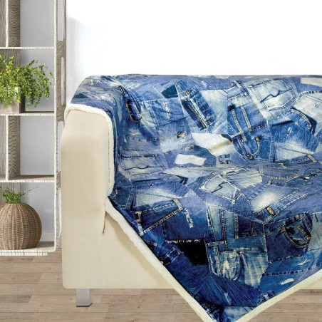 Κουβέρτα Fleece Καναπέ Das Home Print 370 Μπλε 130x160