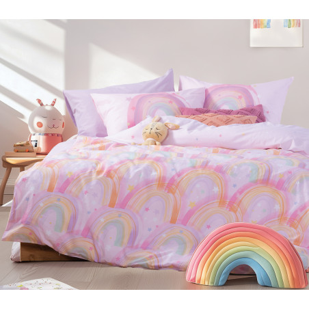 Σετ Παιδικά Σεντόνια Μονά 3 Τεμαχίων Nef-Nef Water Rainbow Lilac 170x260