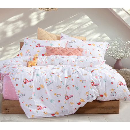 Σετ Παιδικά Σεντόνια Μονά 3 Τεμαχίων Nef-Nef Happy Today White/Pink 170x260