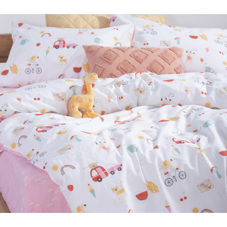 Σετ Παιδικά Σεντόνια Μονά 3 Τεμαχίων Nef-Nef Happy Today White/Pink 170x260