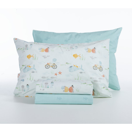 Σετ Παιδικά Σεντόνια Μονά 3 Τεμαχίων Nef-Nef Pacific Aqua 170x260