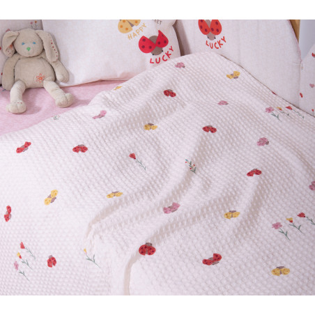 Βρεφική Κουβέρτα Πικέ Αγκαλιάς Nef-Nef Lady Bug Ecru 80x110