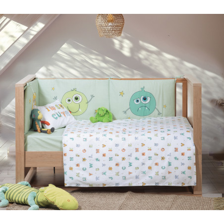 Σετ Σεντόνια Κούνιας 3 Τεμαχίων Nef-Nef Alphabet Monster Pistachio 120x170